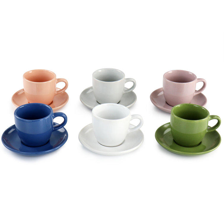 9 pc Matte Porcelain Cup and Saucer Set with Rack