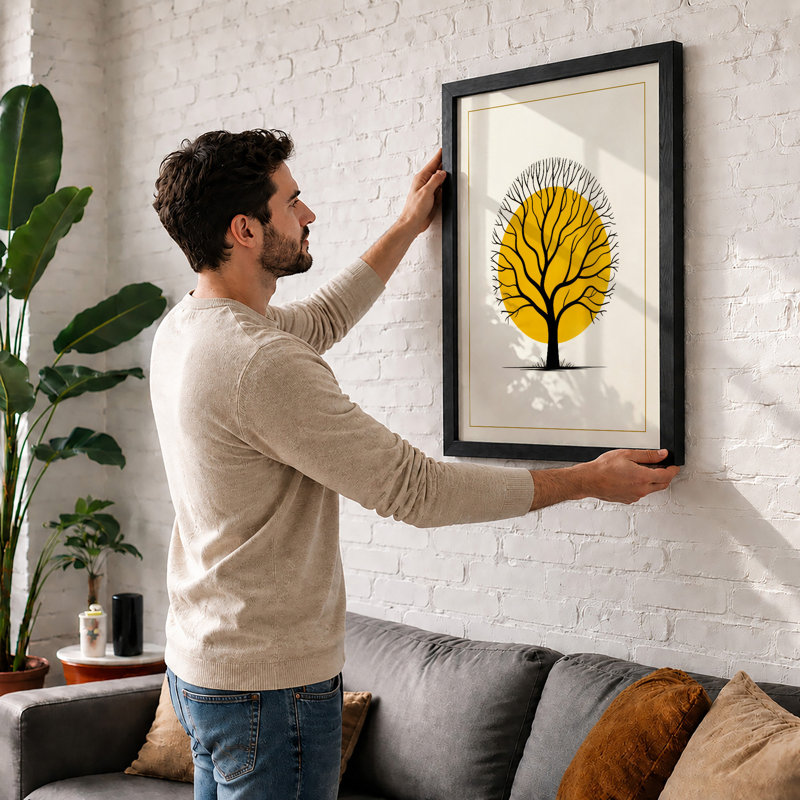 Golden Tree Geometry Minimalist - Print, A1 - 84.1 x 59.4 cm, White