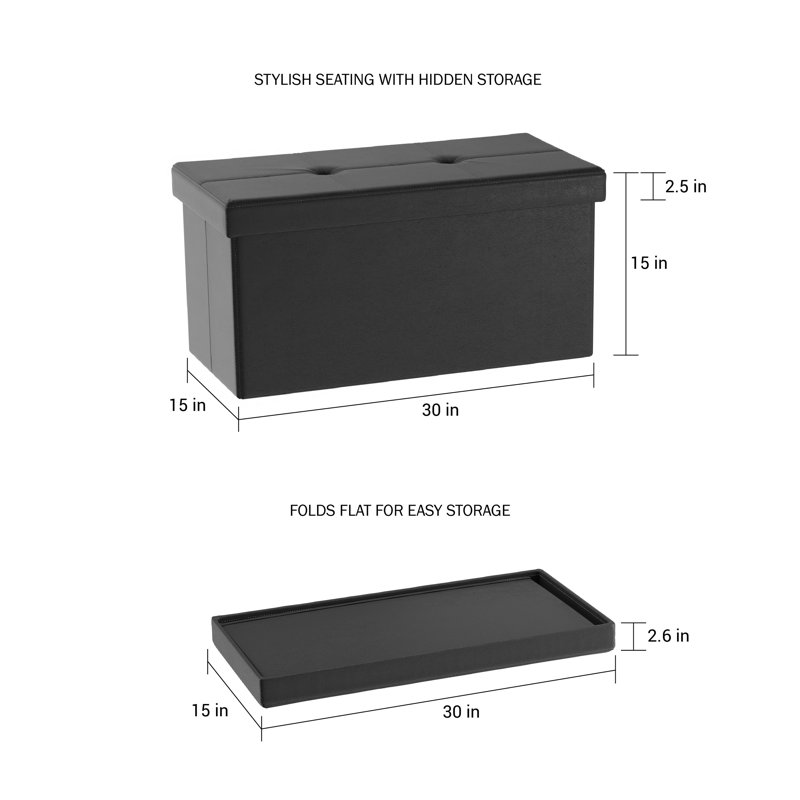 Charland 30'' Storage Ottoman - 30-Inch Folding Faux Leather Footrest, Linen Chest, or Bench with Removable Bin for Living Room or Bedroom