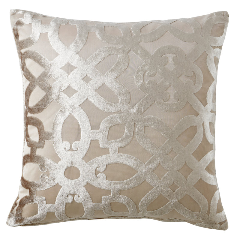 Lattice Cut Velvet Embellished 43x43cm Cushion with Inner