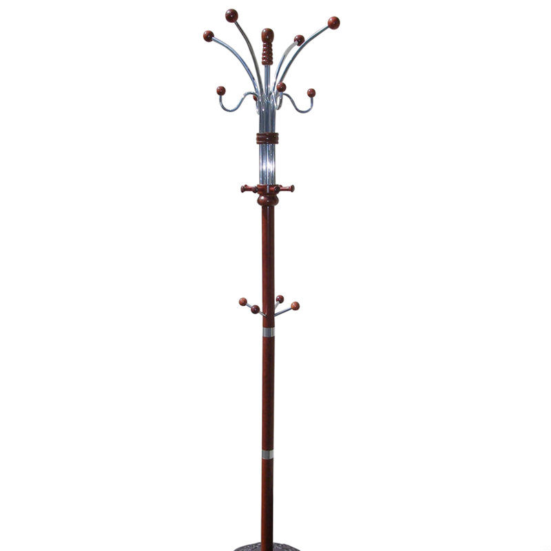 Portemanteaux 73 po de hauteur chrome et bois, finition cerisier, Cerisier