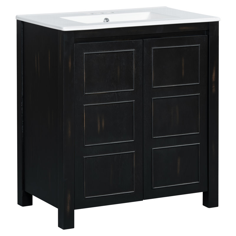 Meuble-lavabo de ferme 30 po avec lavabo en céramique et portes à fermeture en douceur, Espresso