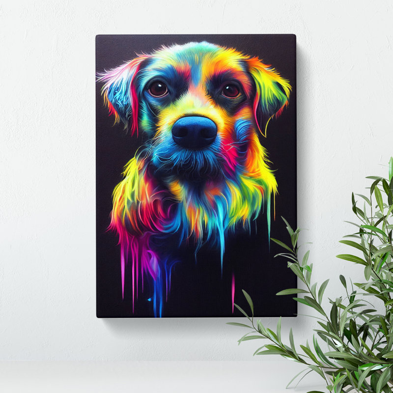 Neon Dog No.3 - Wrapped Canvas, 50cm H x 35cm W x 3cm D