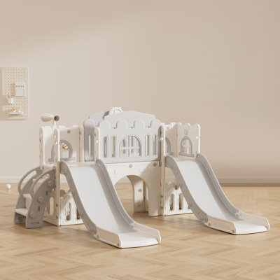 10-in-1 Toddler Slide Set – Indoor/Outdoor Playset with Extra Long Slide, Climber, Basketball Hoop, Crawl Tunnel, Telescope & Storage