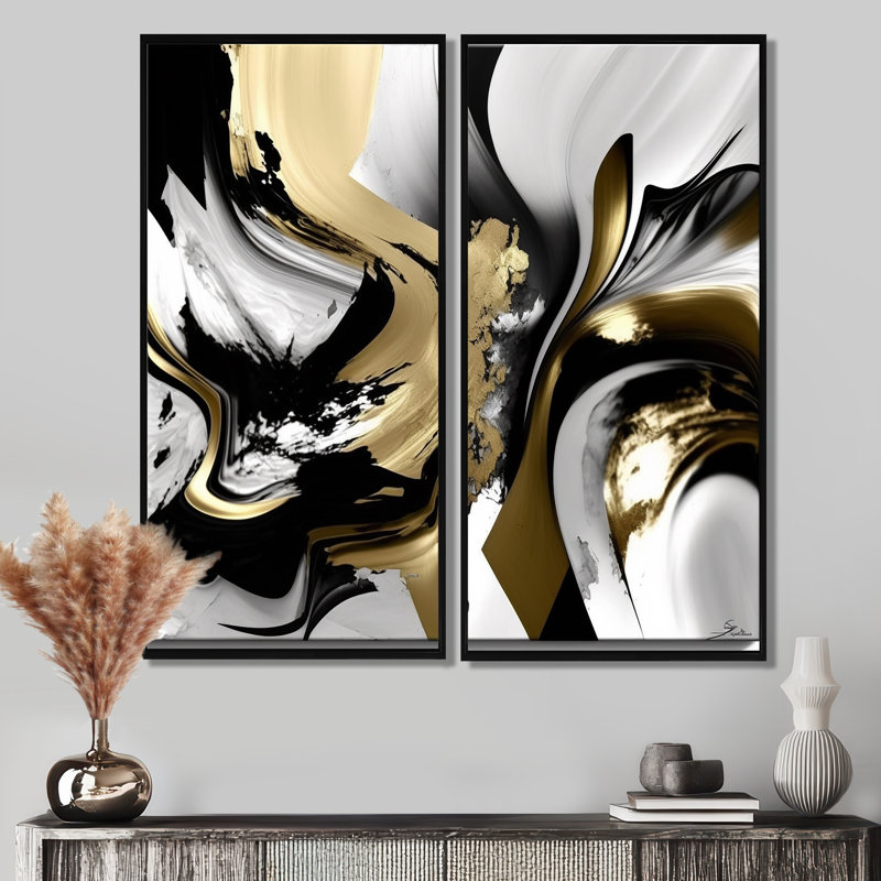 Nealon - art mural moderne sur toile, H 32 po x l 32 po, Impression encadrée flottante, Noir