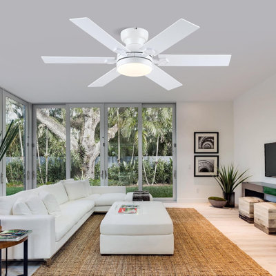 46/52" Low Profile Ceiling Fan 6-Blade with Lights Remote Modern 3 Colours 6 Speeds Flush Mount Reversible DC Motor