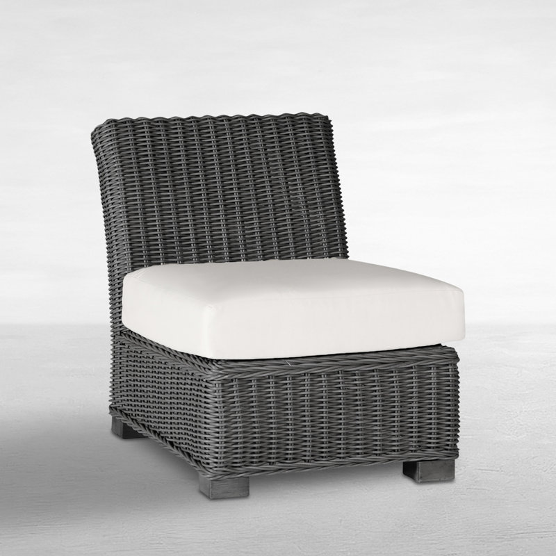 Fauteuil de chambre modulaire rustique tissé noyer noir, Welt, Sunbrella® ‑ Cabana à rayures minuit, Noir noyer