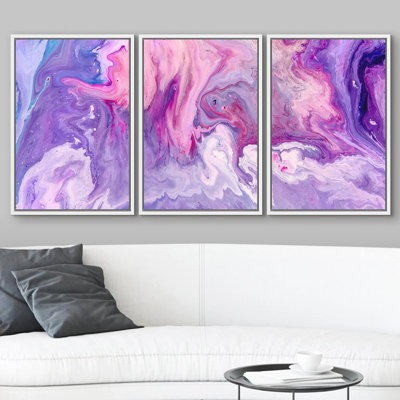 Grunge Abstract Paint Stroke Effect " Abstract Purple Liquid Paint Background Acrylic Texture With Marble Pattern " 3 - Pieces