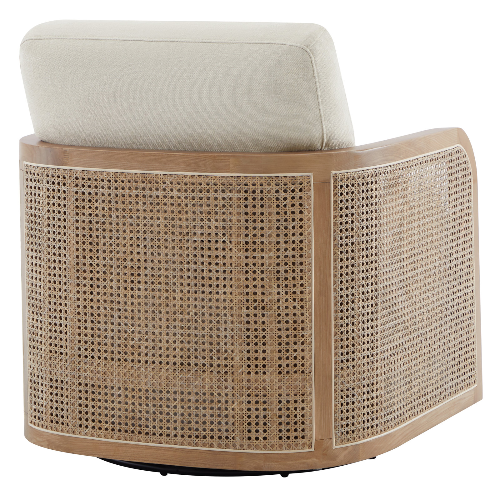 Juliette Upholstered Natural Cane Swivel Barrel Chair