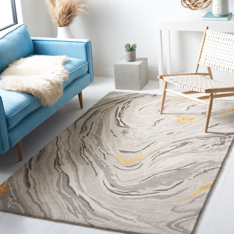 Tapis gris / doré en laine / coton touffeté à la main Soho, Rectangle 8 pi x 10 pi