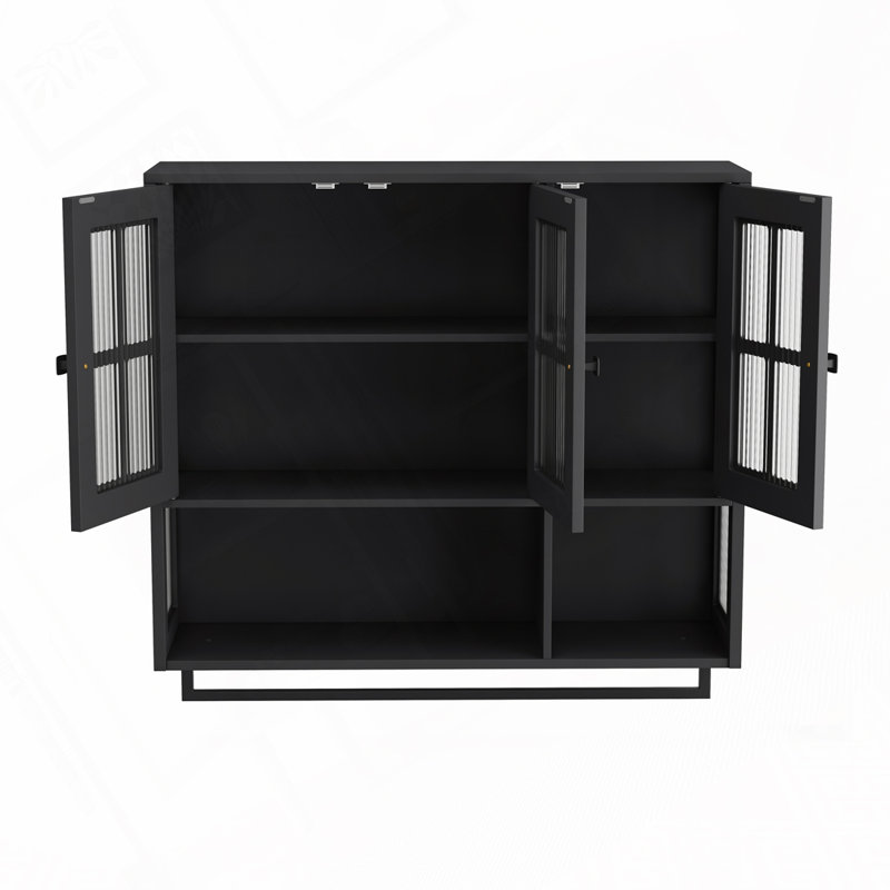 Armoire murale de salle de bain avec espace de rangement ouvert et caché, Noir