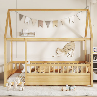 Lit en bois pour enfants avec clôture, maisonnette pour enfants