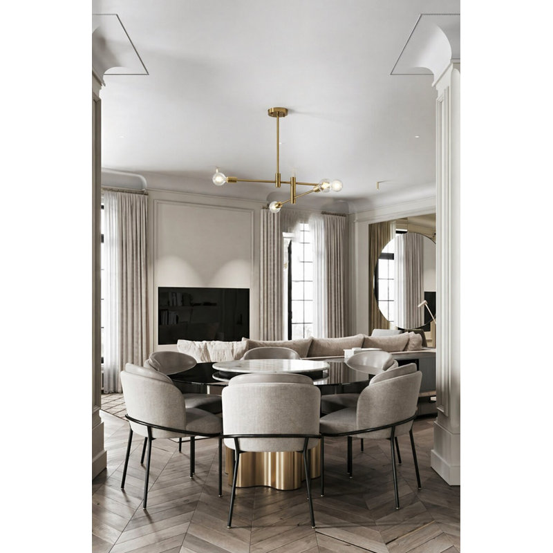 Transitional 4 Light Gold Sputnik Linear Chandelier, Brushed Bronze