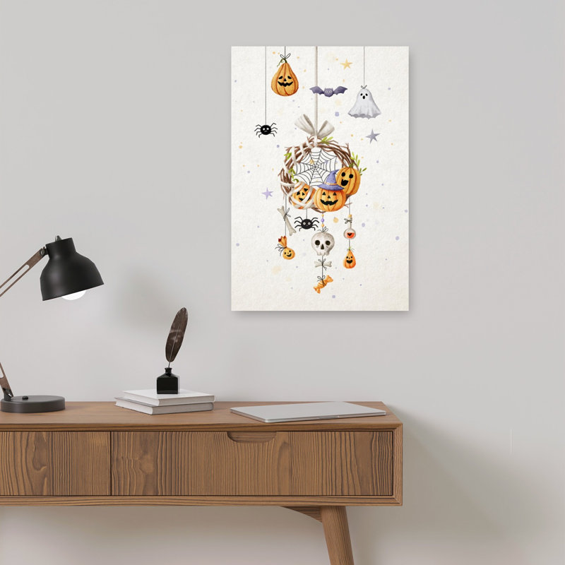 Tableau abstrait contemporain représentant une araignée dans un paysage naturel, avec une touche d'Halloween.