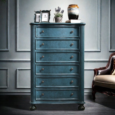 Vintage Deep Blue Accent Chest with 6 Drawers by Liu