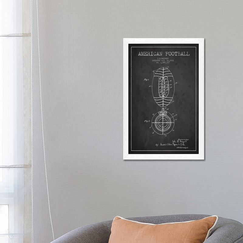 Football Charcoal Patent Blueprint 1 Piece Floater Frame Wall Art on Canvas, 66.04 cm H x 45.72 cm W, White Framed