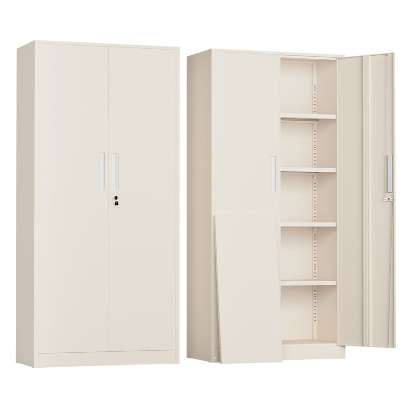 Lakenzie 5 - Shelf Steel Garage Storage Cabinets with Lock (72" H x 32" W x 16" D), Light Gray