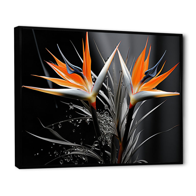 Oiseaux du paradis exotique - imprimé, H 30 po x l 40 po x P 1,5 po, Cadre flottant noir