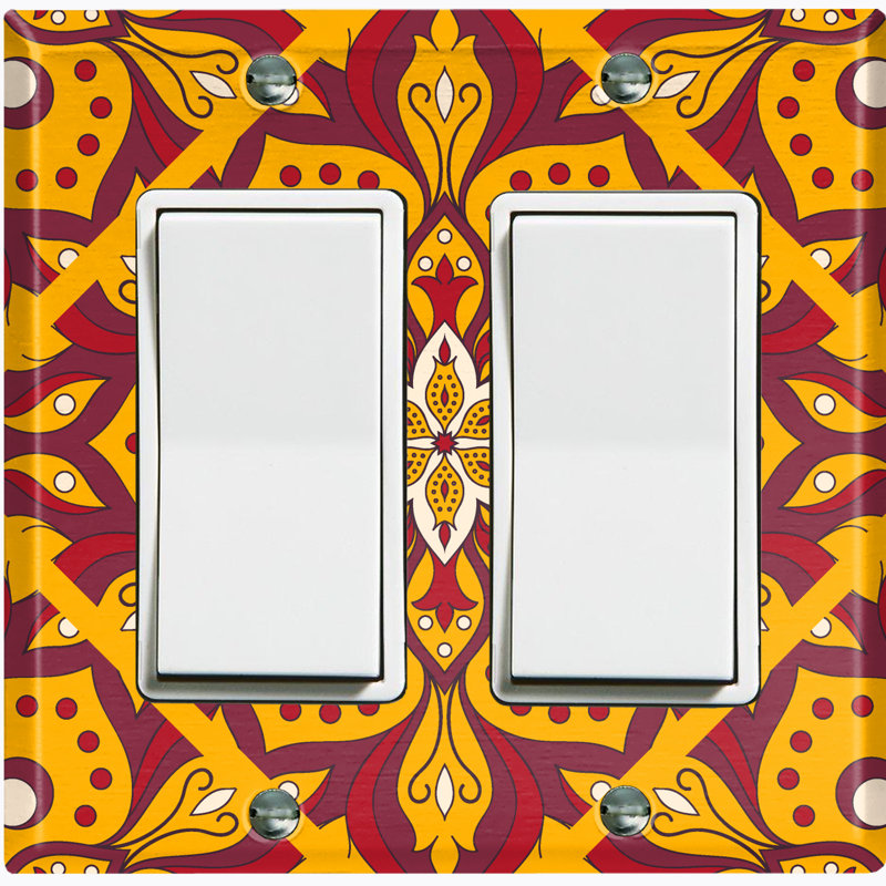 Plaque murale à bascule 2 bandes, Carreau de fleurs mandala rouge et orange