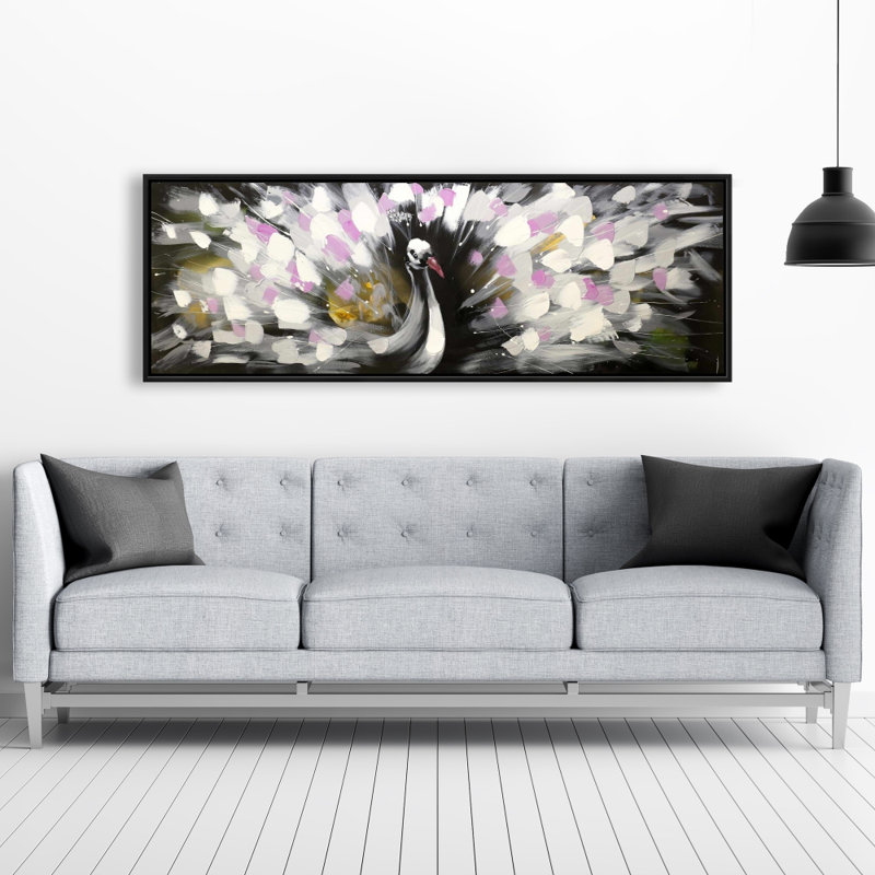Beautiful Spotted Peacock - Exotic Black Framed Canvas Art