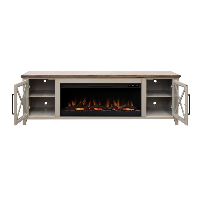 Meuble télé Ithaca de 83 po pour téléviseur de 95 po ou moins, assemblage minimal requis, finition grès et bourbon, Beige