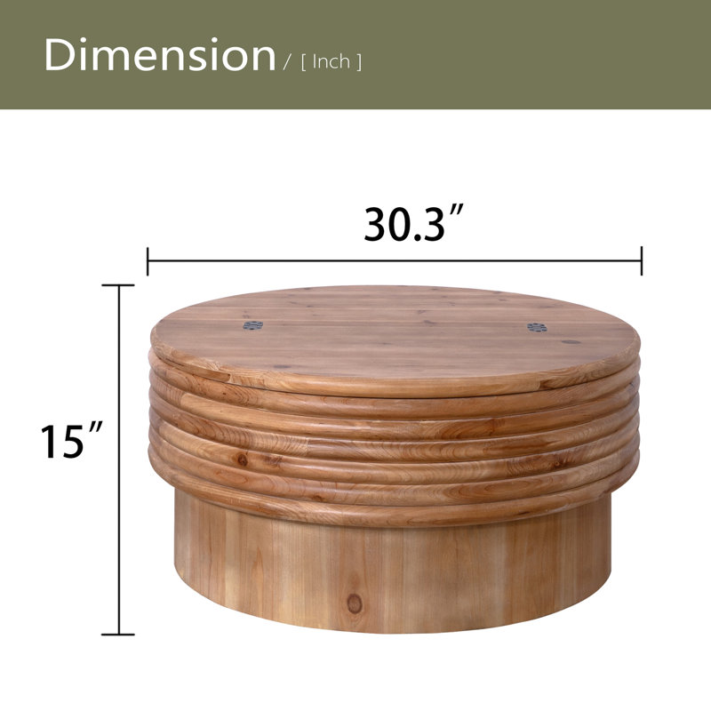 Table basse ronde en bois avec rangement caché - Centre de table rustique moderne 30,3 po pour salon, finition naturelle, couvercle relevable