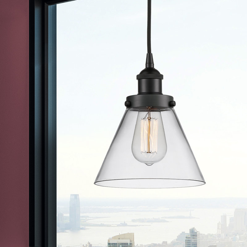 Luminaire suspendu conique à 1 lumière Annis, DEL, Transparent, Noir mat
