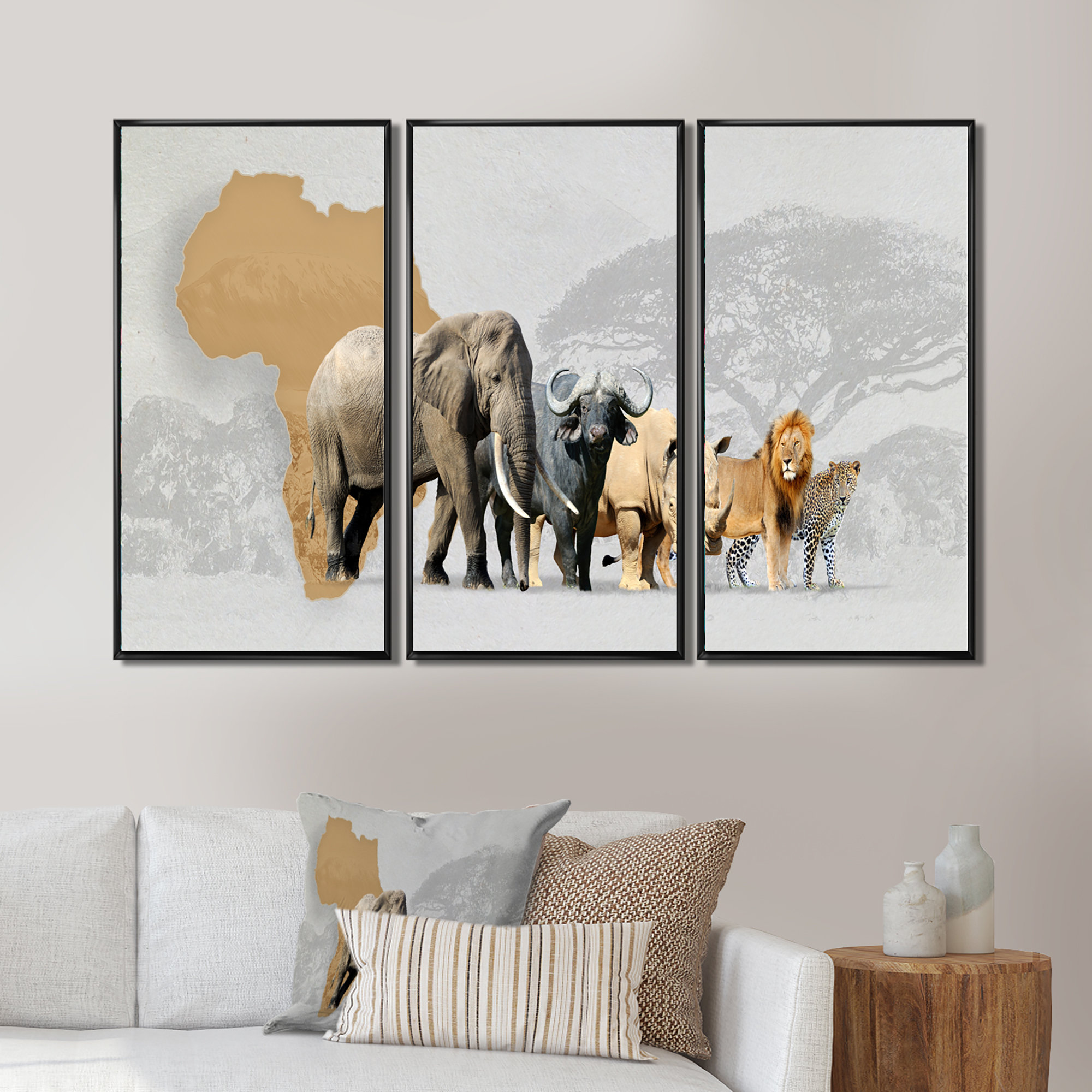 Elephant Stock Fishing Poles On Canvas 3 Pieces Set