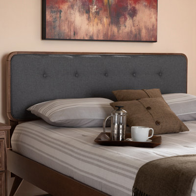Cascadia Dark Gray & Walnut Upholstered Button Tufted Queen Headboard, 58.16" H X 62.38" W X 1.32" D