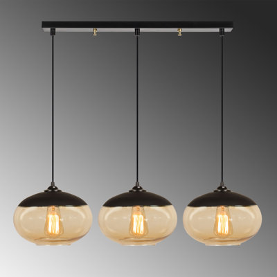 Industrial Scandinavian Chandelier, Black & Honey, 29.5 x 9.8 inches | Metal Body, Adjustable Height (44.5 to 61.4 inches) | 3 x E27 Sockets (Max 40W) | Nostalgic Design for Modern Home Décor, IP20 Rated