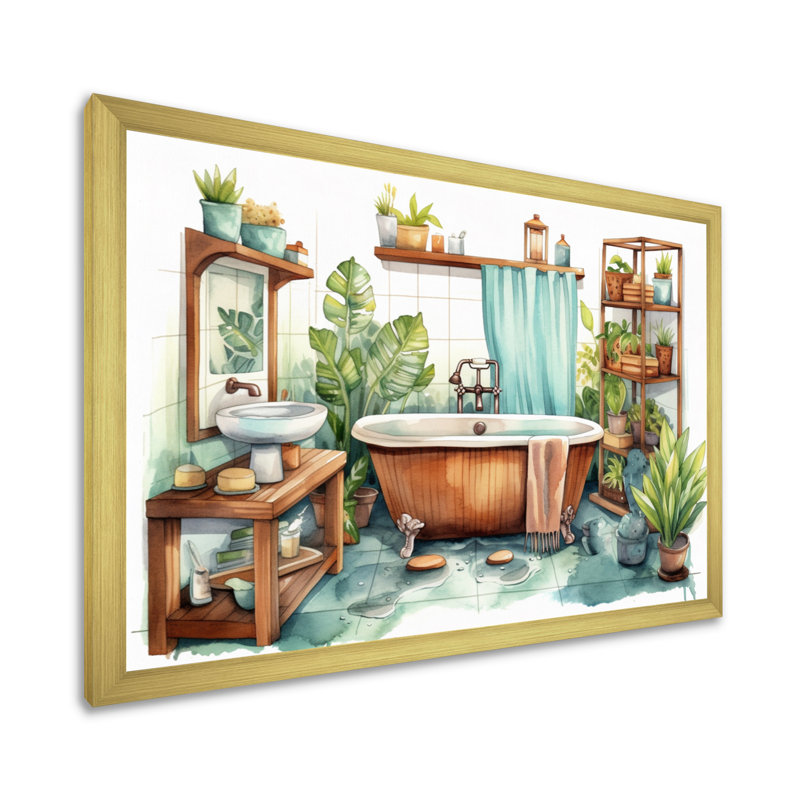 «Natural Bathroom Decor XX», reproduction sur toile encadrée, H 30 po x l 40 po x P 1,5 po, Cadre doré à une seule photo