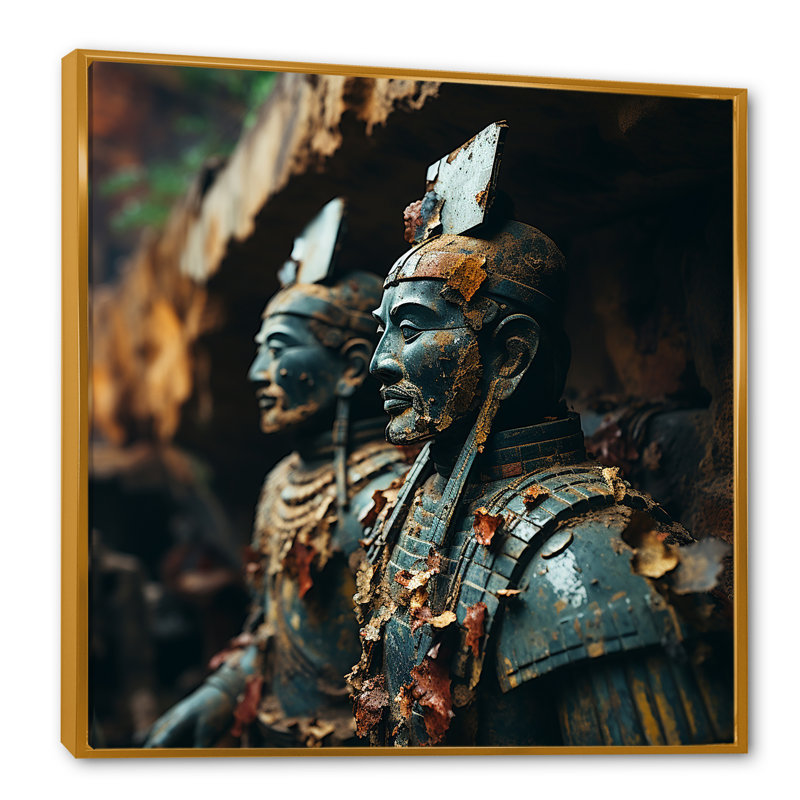 «China Terracotta Warriors 2», art mural chinois, Cadre flottant doré, H 30 po x l 30 po x P 1,5 po