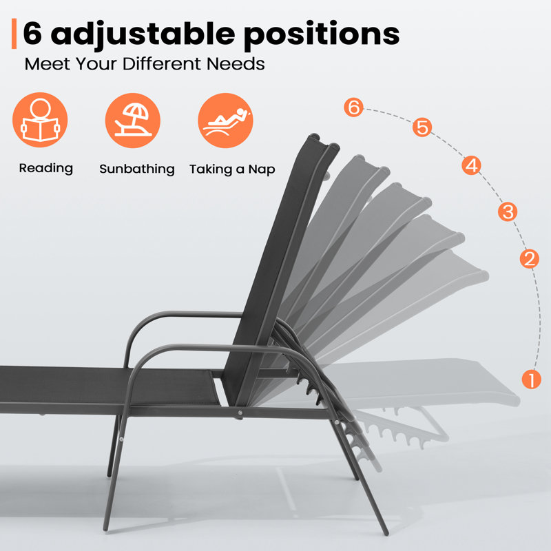 Chaise longue inclinable d'extérieur en aluminium, Structure noire / coussin noir