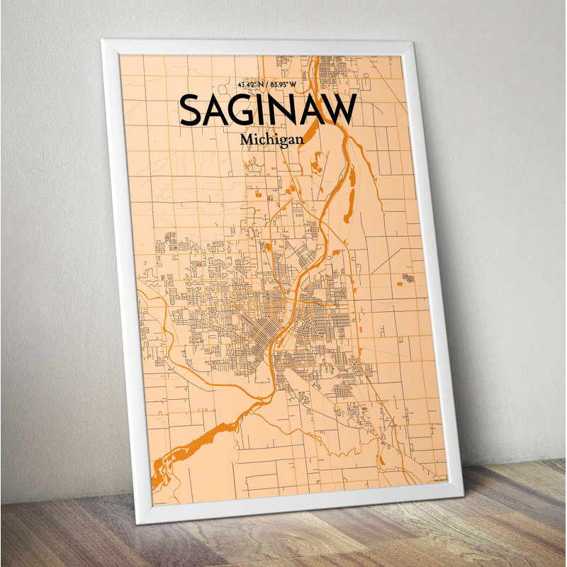Saginaw City Map - No Frame Print, 61cm H x 45.7cm W x 0.13cm D