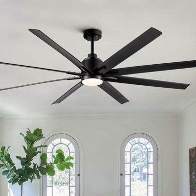 72'' Indoor Smart Black Ceiling Fan With Led Light And App Remote Control
