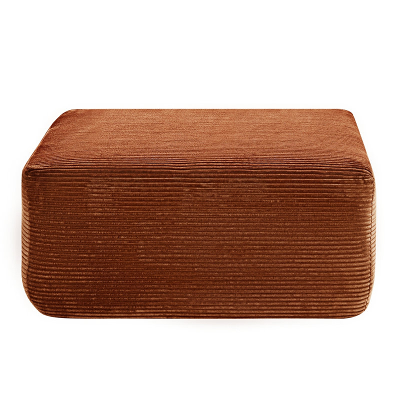 Tabouret de repose-pieds carré large en velours côtelé large, siège cube arrondi rembourré, table basse multifonctionnelle en mousse haute densité pour le salon, sans assemblage