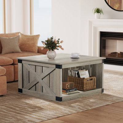 Table basse, table basse de style campagnard avec rangement ouvert, tables de salon carrées en bois de 31,5 po, table de salle à manger rustique pour le salon