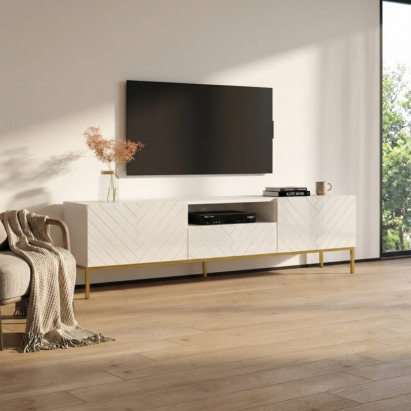 Wincanton 74.8" Modern TV Stand with High Gloss Finish, White