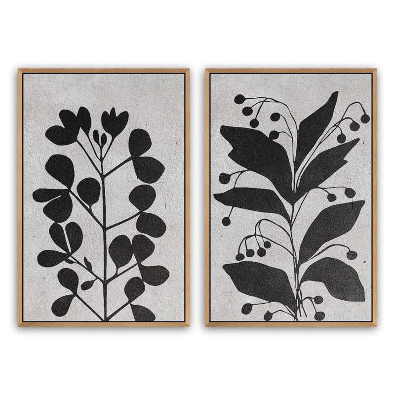 «Fleurs florales botaniques noires et blanches», 2 pièces, Naturel, H 24 po x l 16 po