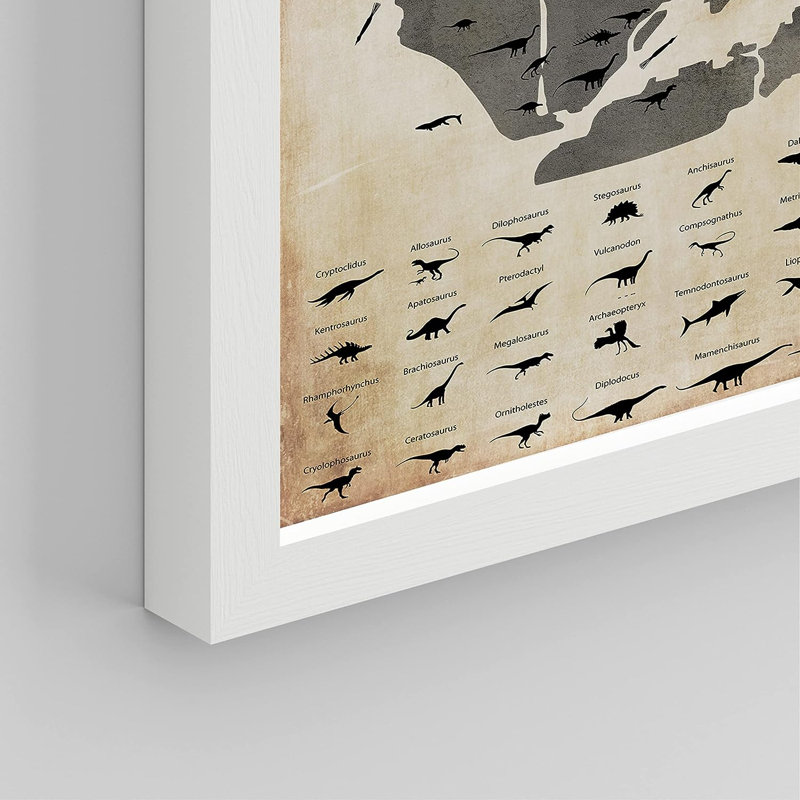 " Retro Vintage Duotone Sepia Dinosaur Museum Skeletons Wall Art Set Of 4 Illustration Prints Contemporary " 4 - Pieces