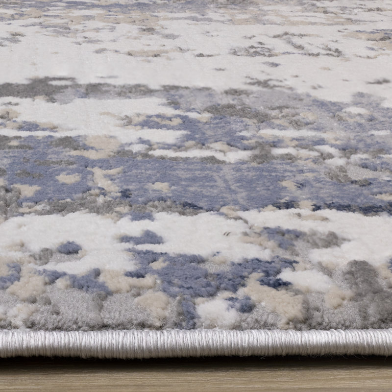 Fidencia Blue Cream Beige Abstract Area Rug, Rectangle 7'10" x 10'6"
