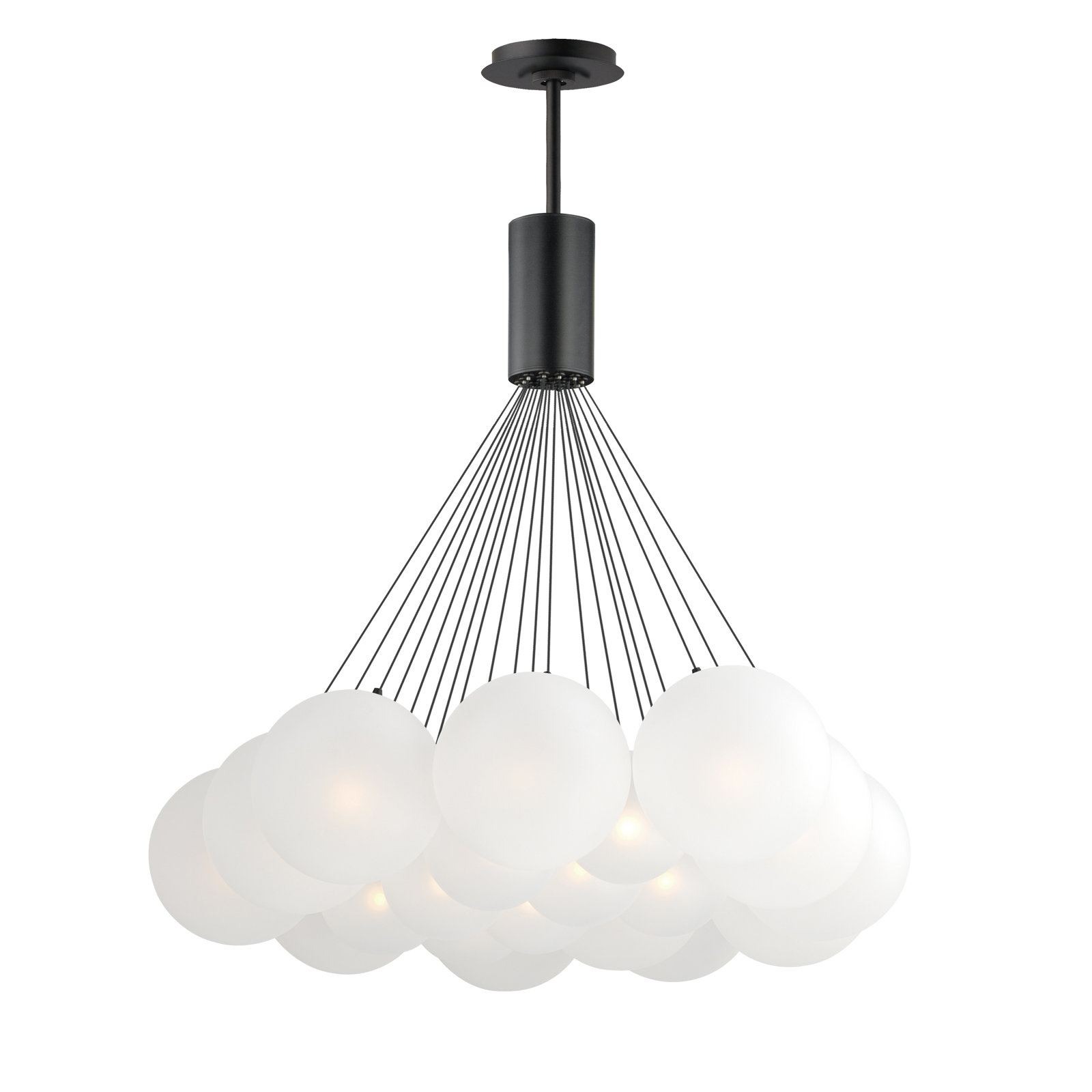 Alikee 20 Light Glass Steel Dimmable Pendant, Matte Black, White