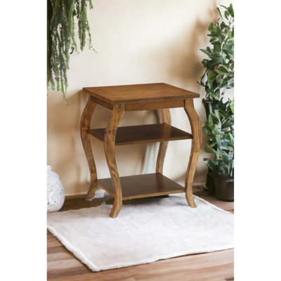 Table d'appoint en noyer - 2 tablettes et pieds carrés en noyer