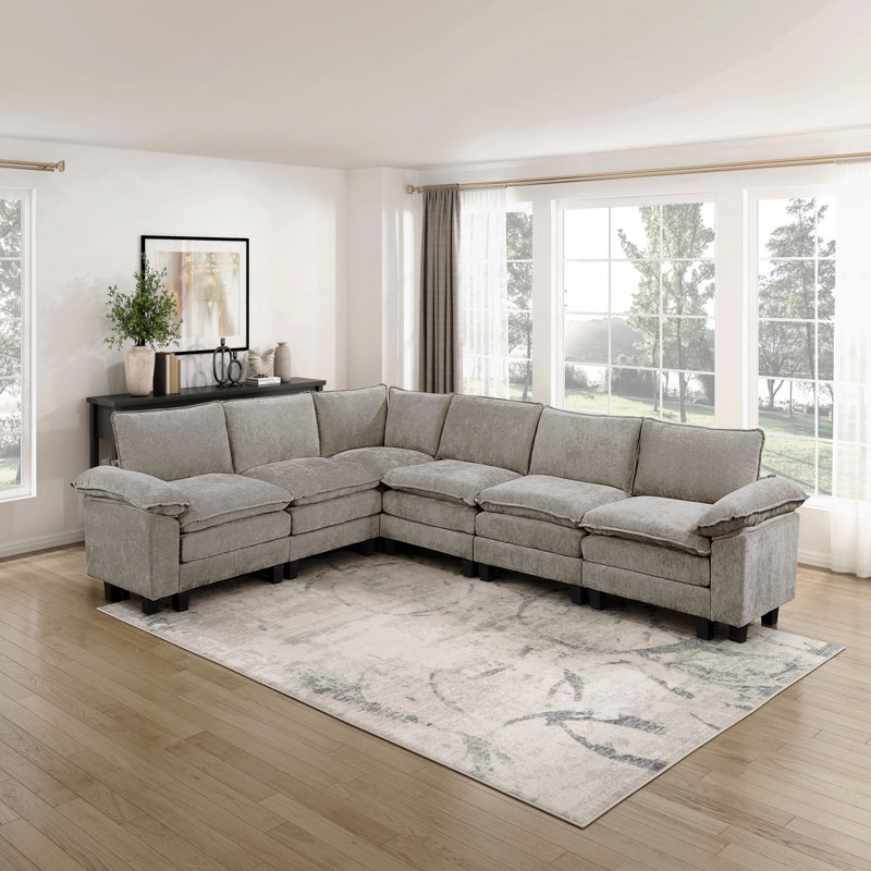 Ensemble de canapé modulaire 6 pièces Modern Contemporary, Gris chenille