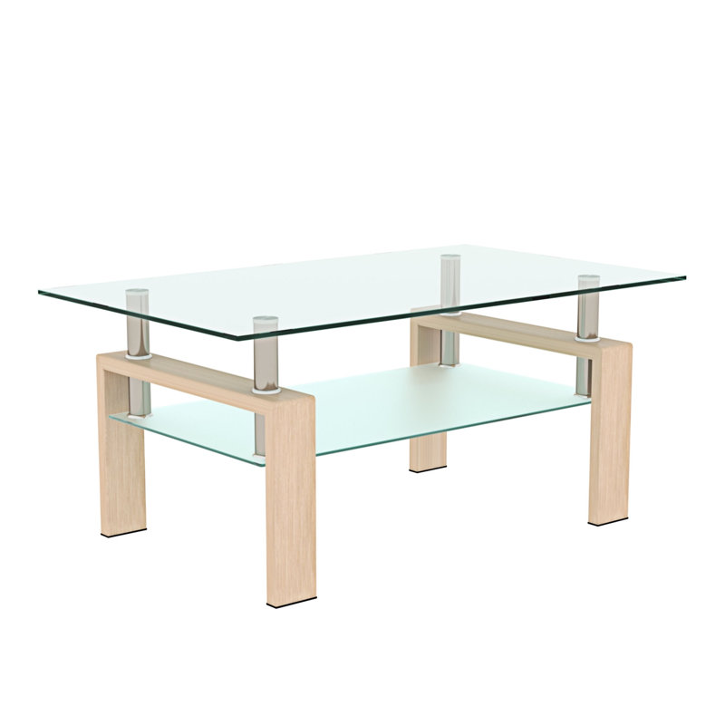 Rectangle Glass Coffee Table, Natural, Transparent