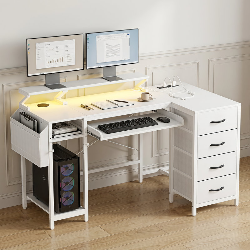 Bureau de jeu avec lumières DEL et prises de courant Bureau d'ordinateur avec plateau pour clavier et support pour écran