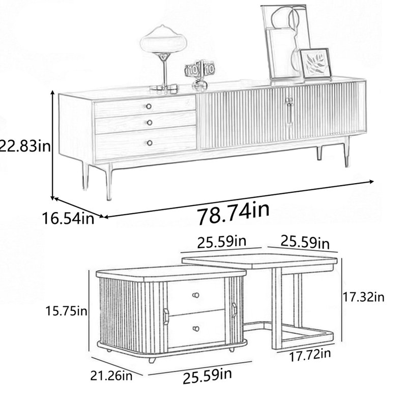 Solid wood simple TV cabinet tea table combination