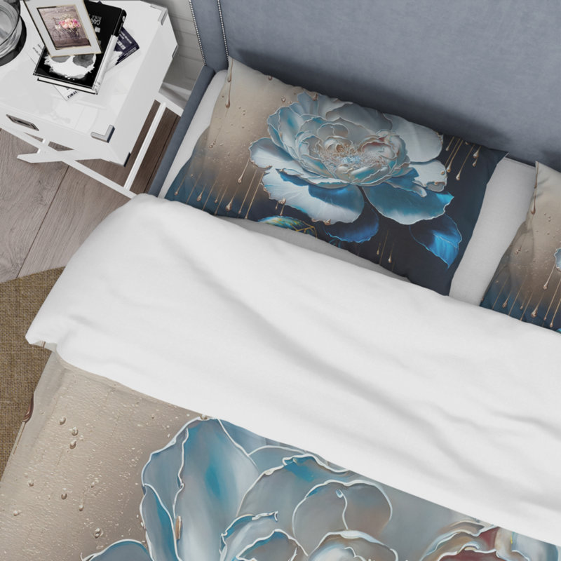 Ensemble de housse de couette Vibrant Blue Camellia Flower II - Floral Camellia - Polyester microfibre