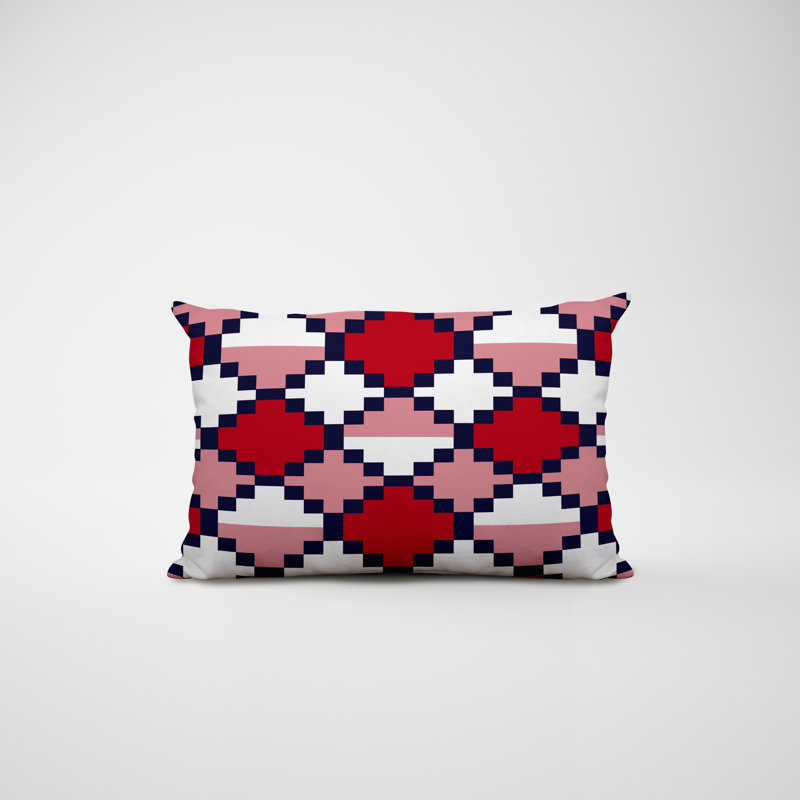 Housse et insert de coussin rectangulaire en polyester pour l'intérieur et l'extérieur, Rouge / bleu marine