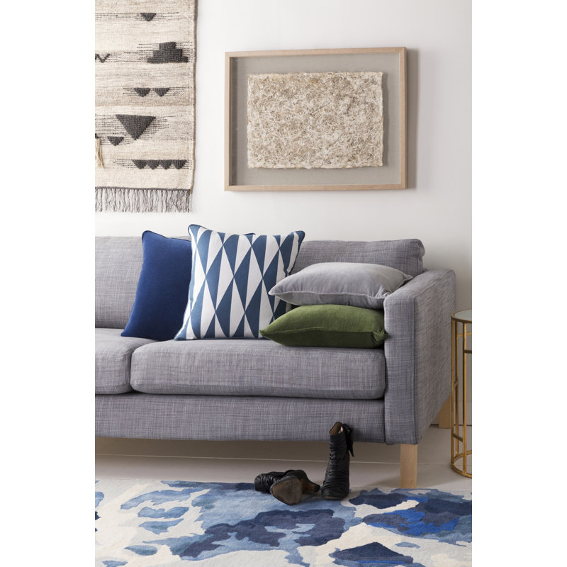 Inga Modern Square Cotton Throw Pillow Cover, Blue/ White